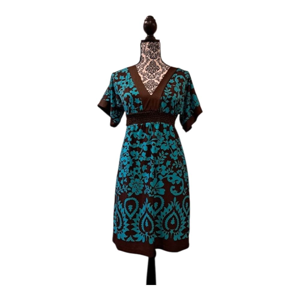 Trixxi  Floral midi dress  Teal and Brown Size S